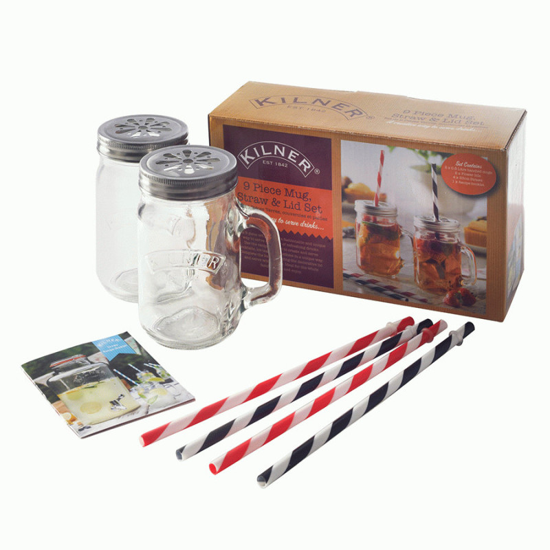Подарочный набор из 2 банок с ручками и 4 трубочек Kilner K_0025.480V