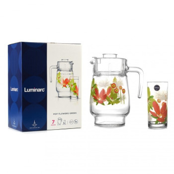 Набор кувшин + стаканы Luminarc Pop Flowers Green N5093