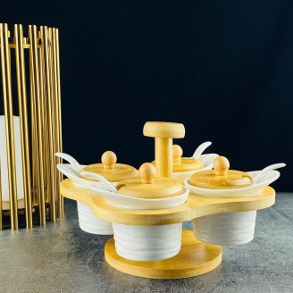 Набор из 5 банок для специй с ложк на подставке Lenardi BAMBOO 140-087