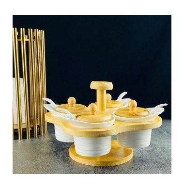 Набор из 5 банок для специй с ложк на подставке Lenardi BAMBOO 140-087 